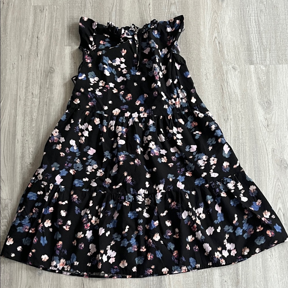 Time and Tru Black Floral Casual Babydoll Dress with Pockets